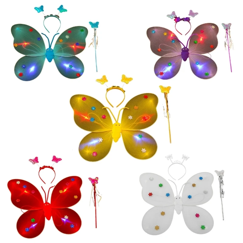 

LED Sparkling Light Up Butterfly Fairy Wing Costume Set Angel Wings with Lights N7YF