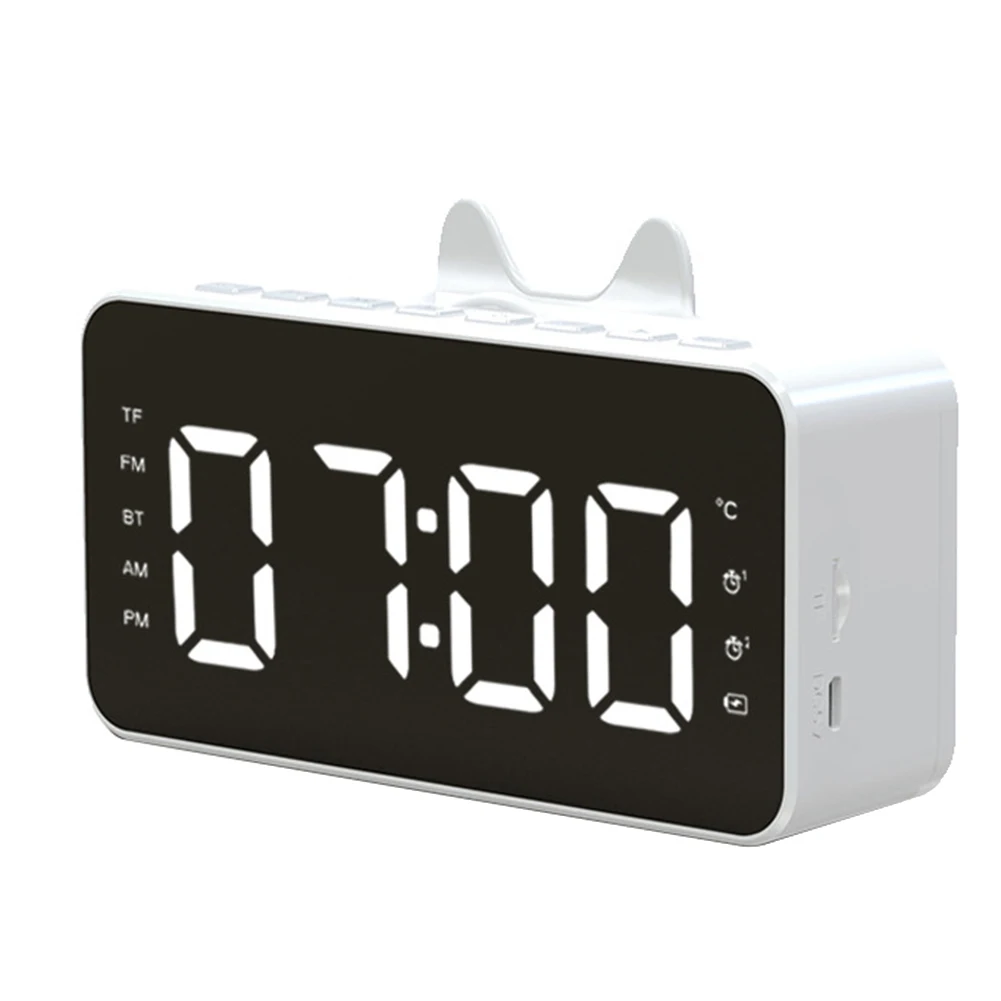 

Multi-Function Alarm Radio Desk Clock LCD Display Bluetooth-Compatible Music Playing Digital Alarm Office White