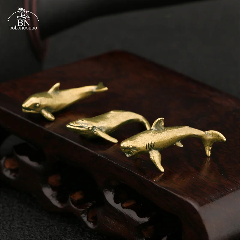 Mini Sea Animal Shark whale dolphins Figurines Miniatures Retro Brass Office Desktop Crafts Ornament Gifts Home Decorations