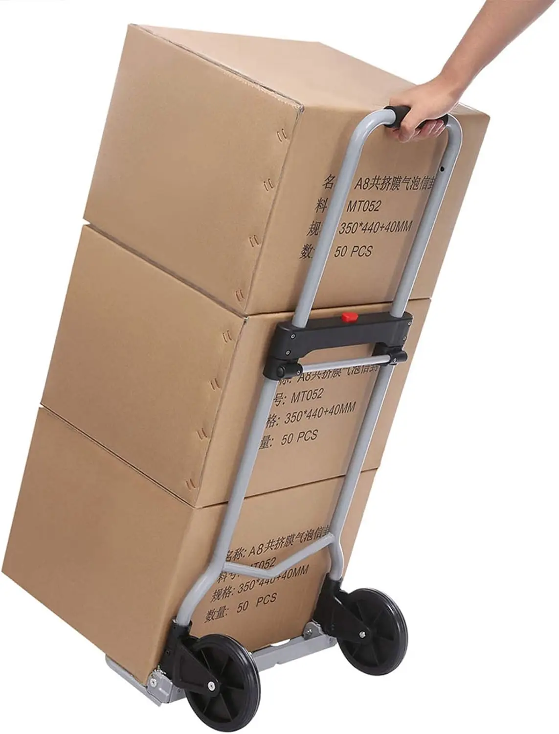 Folding Hand Truck Portable Luggage Trolley Cart with 2 Wheels for Personal, Moving, Travel and Shopping Use Support