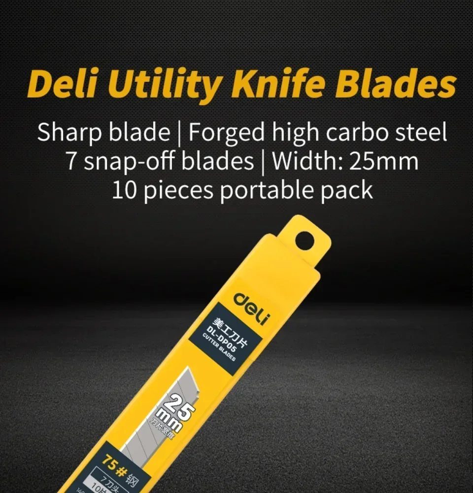 Deli 10Pcs Utility Knife Blades, Snap off Knife Blades for Retractable Box Cutters and Knife, Stainless Steel Blade Refill Set