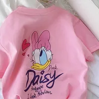 Girls Pink Tshirt Daisy Print Short Sleeve Tops Casual Fashion Versatile Tees Children New Round Neck Thin Loose Base Shirt 3