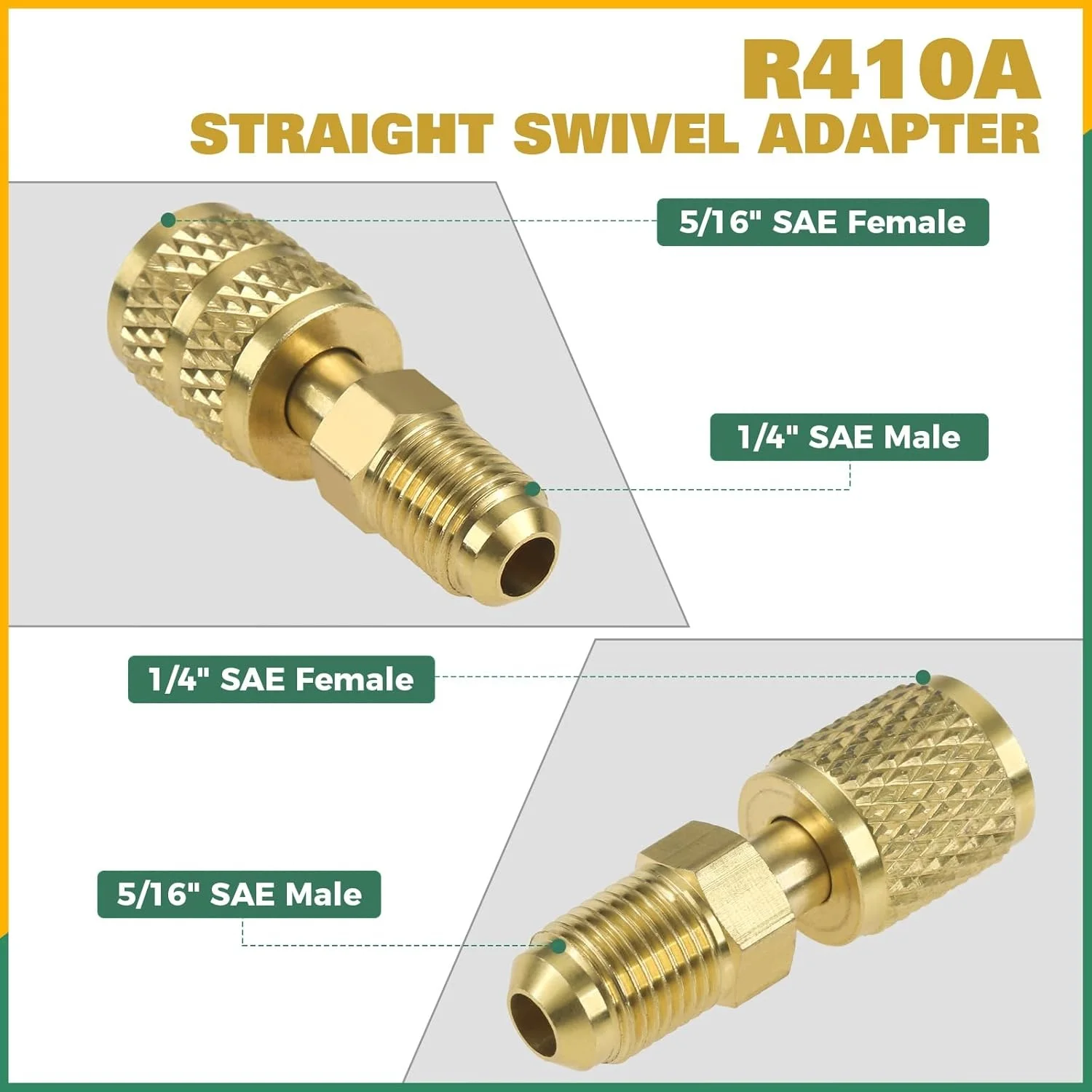 Valve Core Remover 20pcs/set Mini Split R410A R134A Adapters 5/16" 1/4" SAE Plug 1/2" Acme Male To Female Brass Fitting Kit with Valve Core Remover valve core remover
