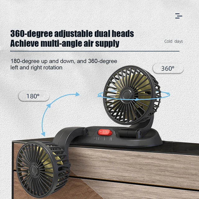 Car Fan Dual Head 12V/24V Dash Cooling Fan 2 Speeds Adjustable For Driver Passenger Auto Cooler Air Fan Car Accessories 4
