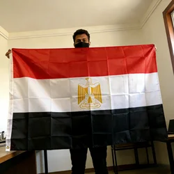Large Egyptian National Flag with Eagle Emblem - 150x90cm Durable Polyester Banner for Indoor/Outdoor Display (5 Piece)