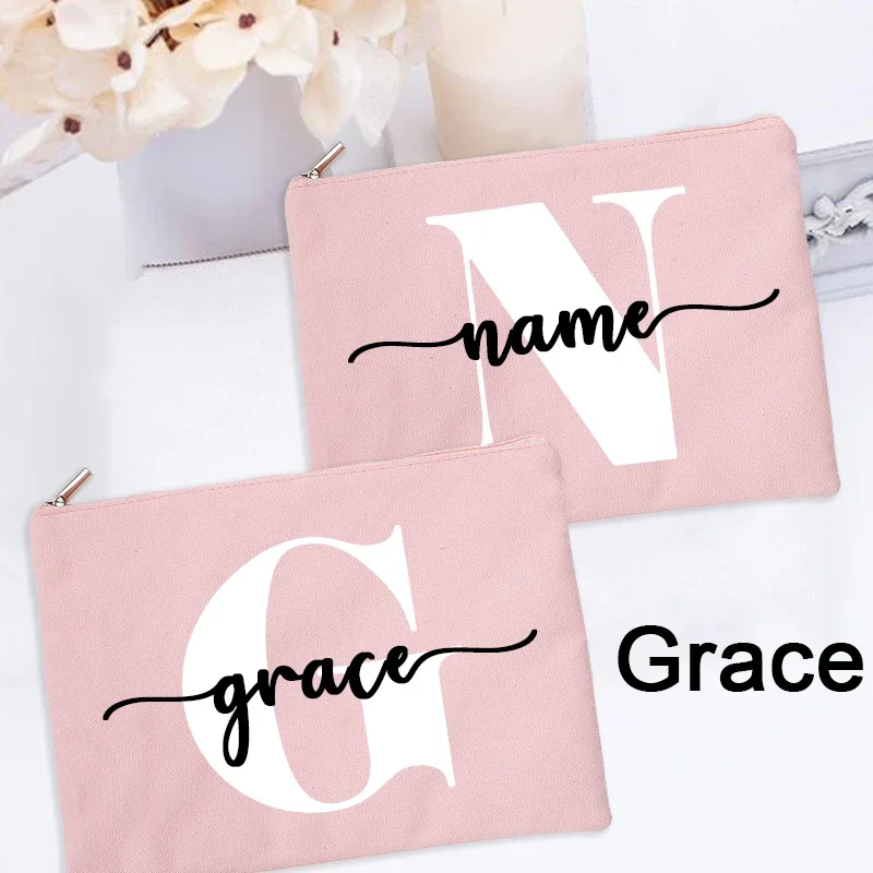 

Personalized Makeup Bag Bridesmaid Maid of Honor Canvas Monogram Cosmetic Zipper Pouch Holiday Wedding Bachelorette Party Gifts