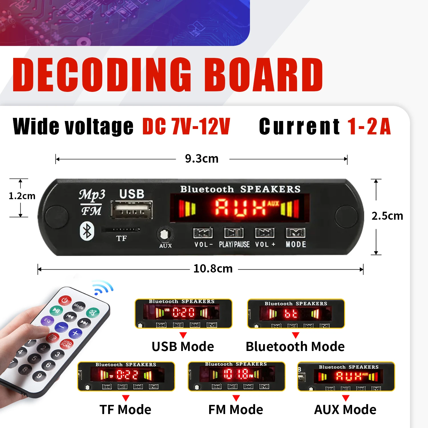 DIY 5.0 Bluetooth MP3 WAV płyta dekodera DC 12V bezprzewodowy USB MP3 odtwarzacz muzyczny gniazdo karty TF FM AUX z mikrofonem