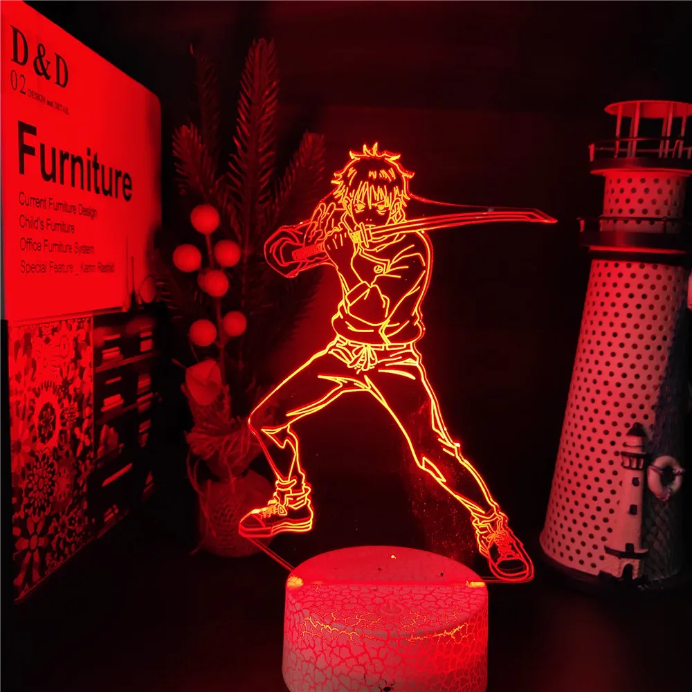 Jujutsu Kaisen Okkotsu Yūta 3d Anime Lamp Acrylic LED Night Light Illusion RGB Table Lamparas Bedroom Decor Manga Birthday Gift dinosaur light