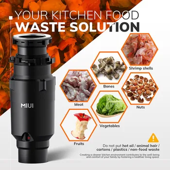 Continuous Feed Garbage Disposal 1/2 HP Stainless Steel Food Waste Grinder with Sound Reduction 2