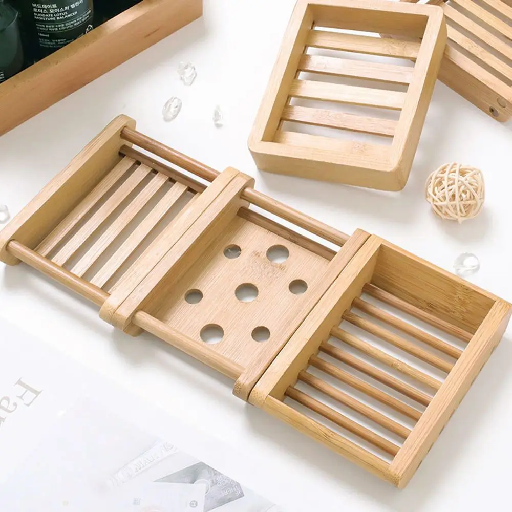 Self Draining Soap Dish Hanging Box Shower Kitchen Bathroom Soap Tray Bamboo Storage Rack Soap Saver Home Improvement Hardware 3