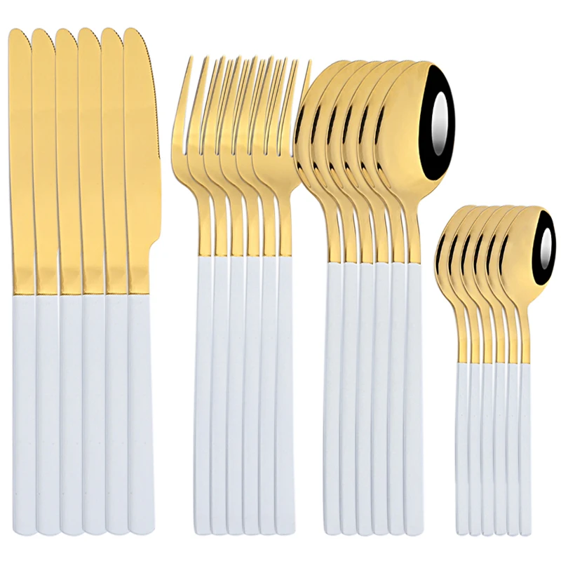 

24PCS Cutlery Set Stainless Steel White Gold Fork Spoon Knife Cutlery Kitchen Tableware Flatware Dinnerware Kitchen Dinner Set