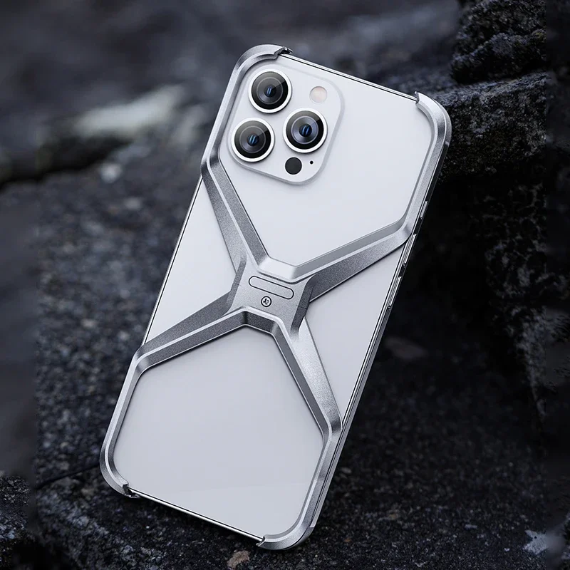 

Роскошный чехол для телефона без оправы из алюминиевого сплава для iPhone 15 14 Pro Max, металлический ударопрочный чехол типа X со съемной теплоотдачей