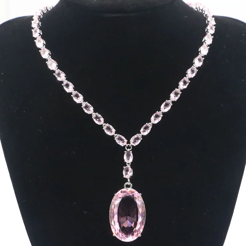 33g Customized 925 SOLID STERLING SILVER NECKLACE CHAIN Elegant Oval Gemstone Pink Kunzite Swiss Blue Topaz Morganite High Trend