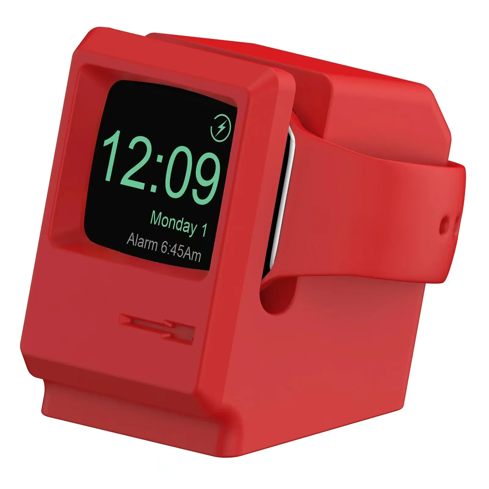 Silicone Charger Stand For Apple Watch 10 9 8 7 6 5 4 3 2 1 SE Charging Dock Holder Retro Computer Pattern Keeper Bracket Base