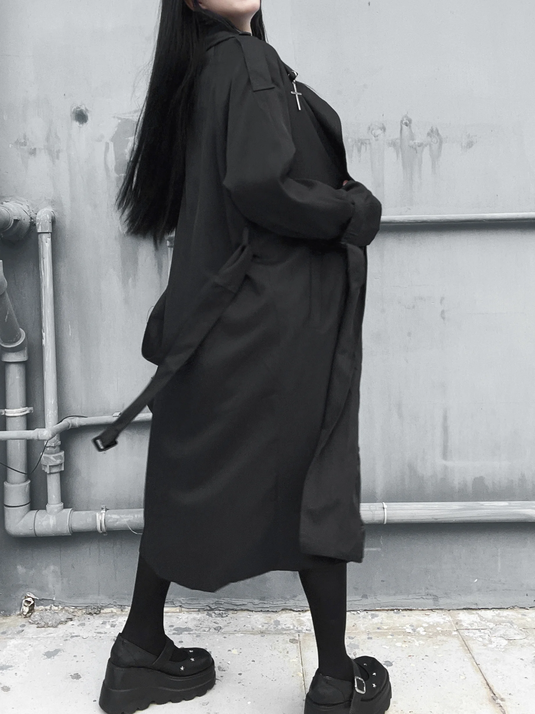 2022 New Fashion Retro Goth Women Dark Long Coat Solid Color Long Sleeve Cardigan Loose Lapel Gothic Style Lady Coat For Autumn