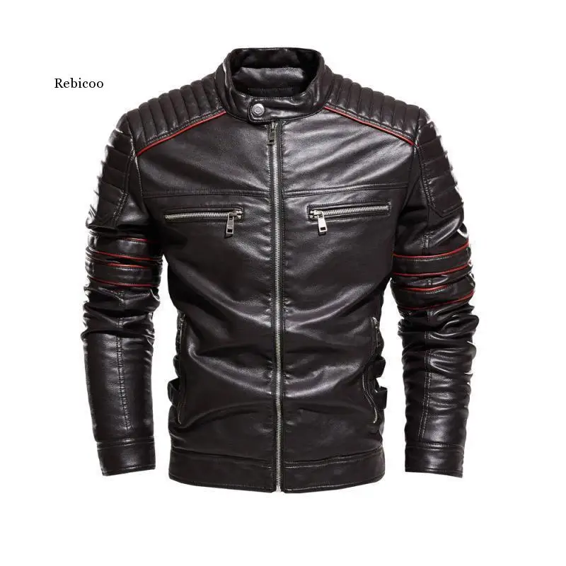 

Мужская мотоциклетная куртка из искусственной кожи, на молнии, с флисовой подкладкой