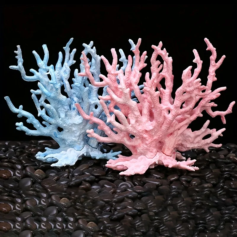 Ocean-Themed Decorative Coral Ornament - Three-Color Resin Aquarium Decor Piece