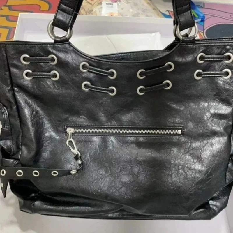 JIAERDI Fashion Studded Tote Bag Women Retro Hot Girl Punk Shoulder Bag Ladies Premium Soft Leather Large Capacity Crossbody Bag