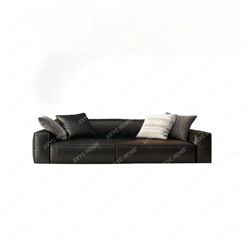 

Диван-конструктор Tofu, Трехместный, первый слой из воловьей кожи для гостиной, современный простой черный кожаный диван