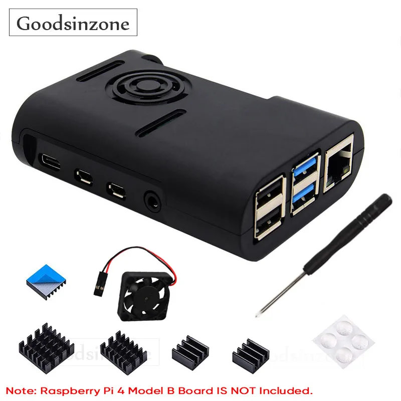 Custodia Raspberry Pi 4, Custodia Abs Pi 4B Con Kit Ventola Di Raffreddamento, Dissipatori Di Calore 4 Pezzi Per Raspberry Pi 4 Modello B 8Gb/4Gb/2Gb