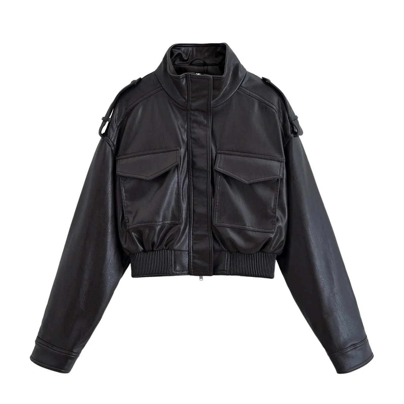 Women Autumn Winter Vintage Leather Jackets Coat Pockets Loose Stand Collar Long Sleeve Zipper Coat Lady Chic Jackets Streetwear