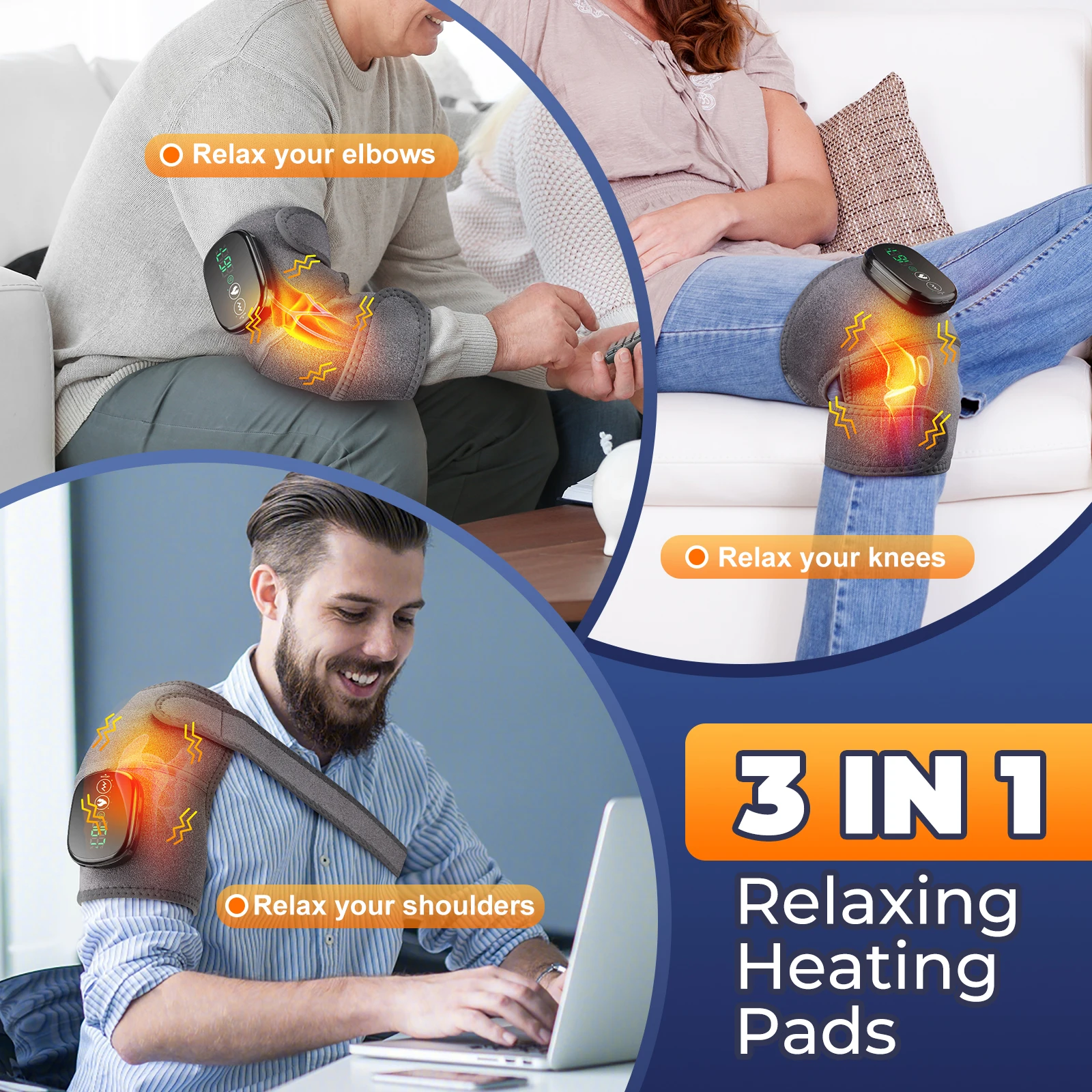 Electric Heated Knee Massage Physiotherapy Pad 3 in 1 Massager For Shoulder Elbow Knee 6-speed Hot Compress Relax Muscle: 3 - 5 Days Free Delivery Only UK