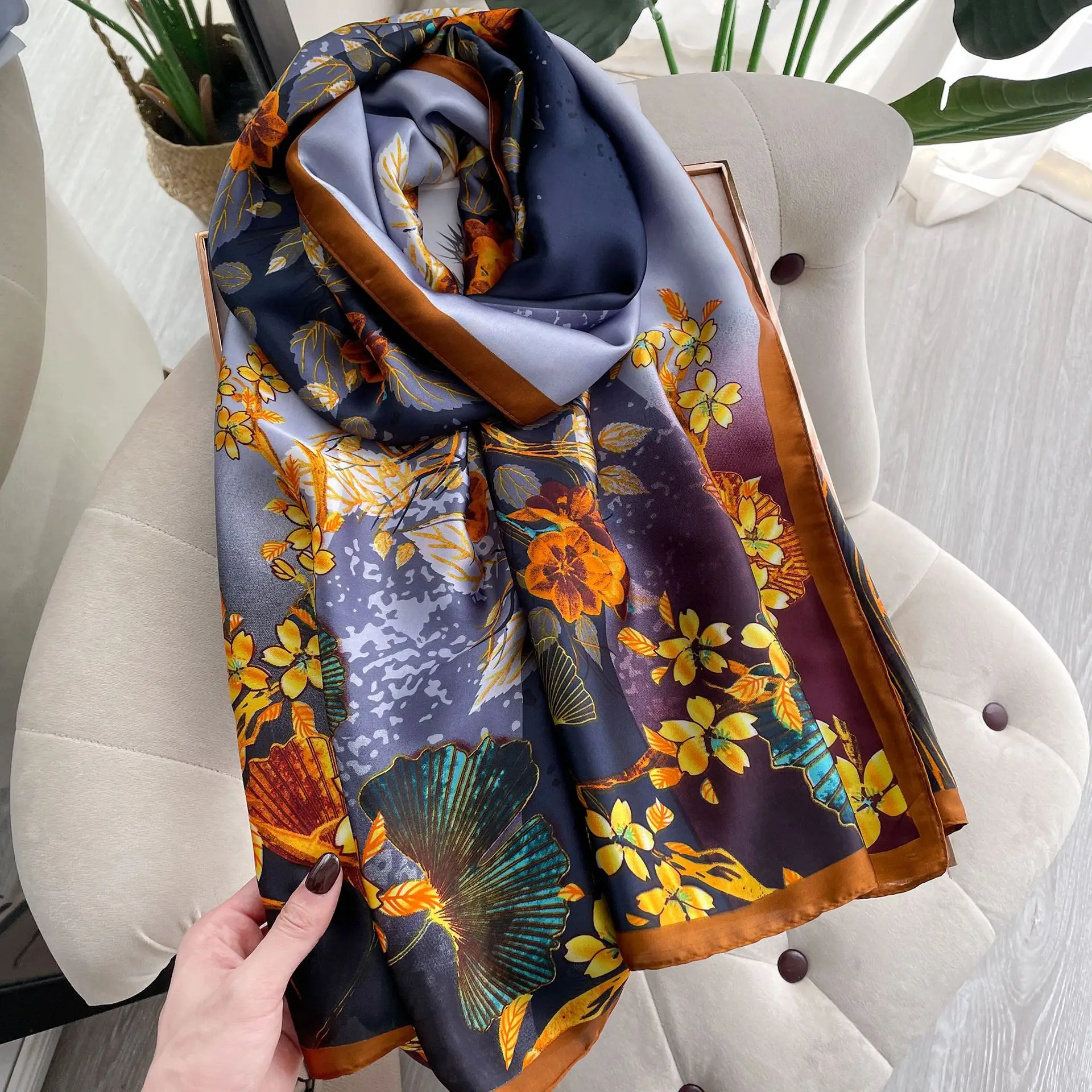 S6e94c3dbf21348aabaf4a6f1ae3f28d79 180x90cm Large Silk Satin Scarf Hijab Women Print Spring New Shawl Wrap Female Hand Foulard Pashmina Mallzona