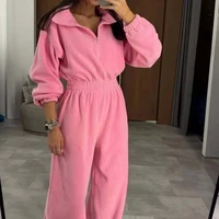 BKLD Hipster Trend Workout Lapel Jumpsuit Zipper Long Sleeves Solid High Elastic Waist Ruched Fall Winter 1Piece Romper Overalls - Image 5
