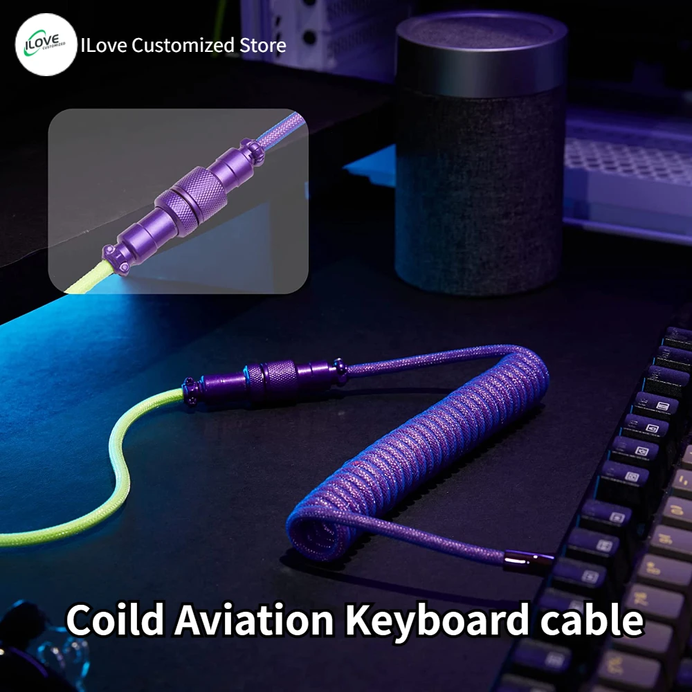 USB C Keyboard Cable Coiled for Mechanical Gaming Keyboard Double-Sleeved Detachable Metal Connector