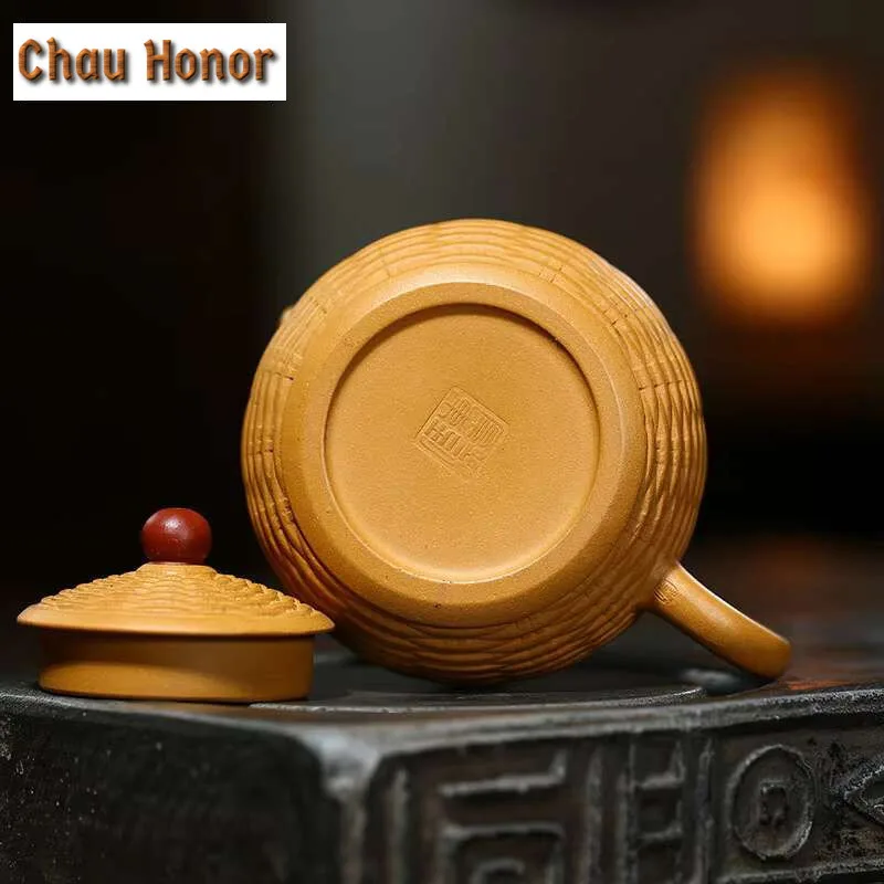 260ml Boutique Yixing Purple Clay Tea Pots Raw Ore Section Mud Xishi Teapot Bamboo Weaving Filter Kettle Handmade Household Gift