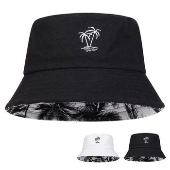 Unisex Coconut Tree Embroidery Double Sided Wearing Fisherman Hats Fisherman Caps Outdoor Hat Casual with Sun Protection 1