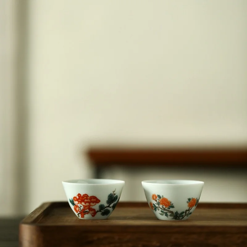 

★Mr. Qing Tea Set Hand Painted Pastel Peony Songzhi Picture Good Color Tea Bowl Cup Tea Cup Jingdezhen Porcelain Tea