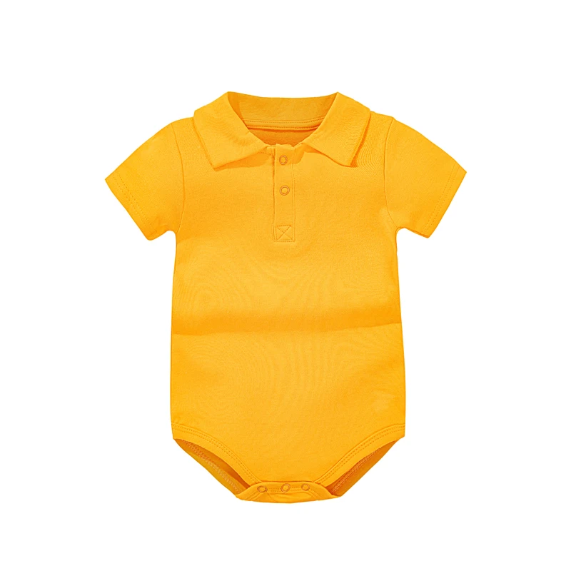 NewbornBabyBoyGirlClothesLapelPoloShirtOnesiesCottonSolid