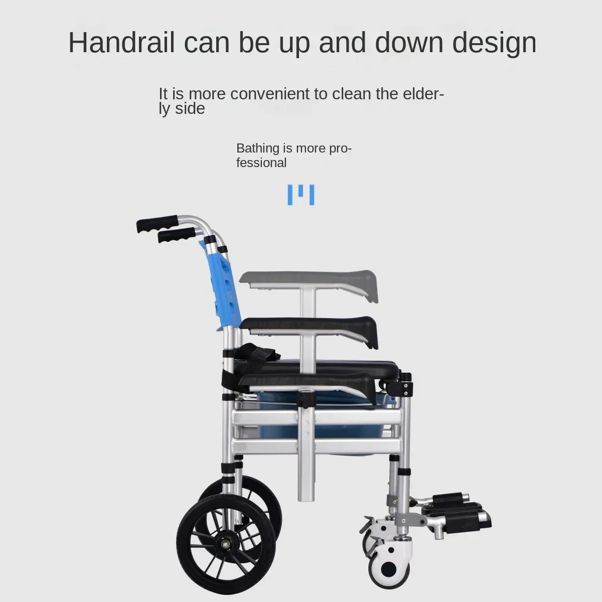 Shower Commode Toilet with Wheels,Hand Pushed Adjustable Height, No Installation  Portable Shower Chair, Commode Chair on Wheels 4