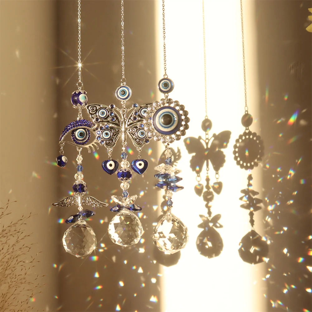 Devil's Eye Crystal Sun Catcher Rainbow Catcher Wind Chimes Hanging Pendant Window Decoration Outdoor Garden Gift sun catcher crystal pendant sun catchers window ornament