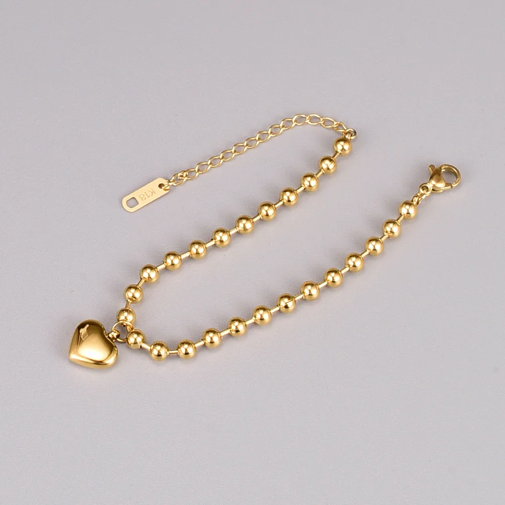 Stainless Steel Bracelets Fashion Heart Pendant Charming Beads Chain for Women Jewelry