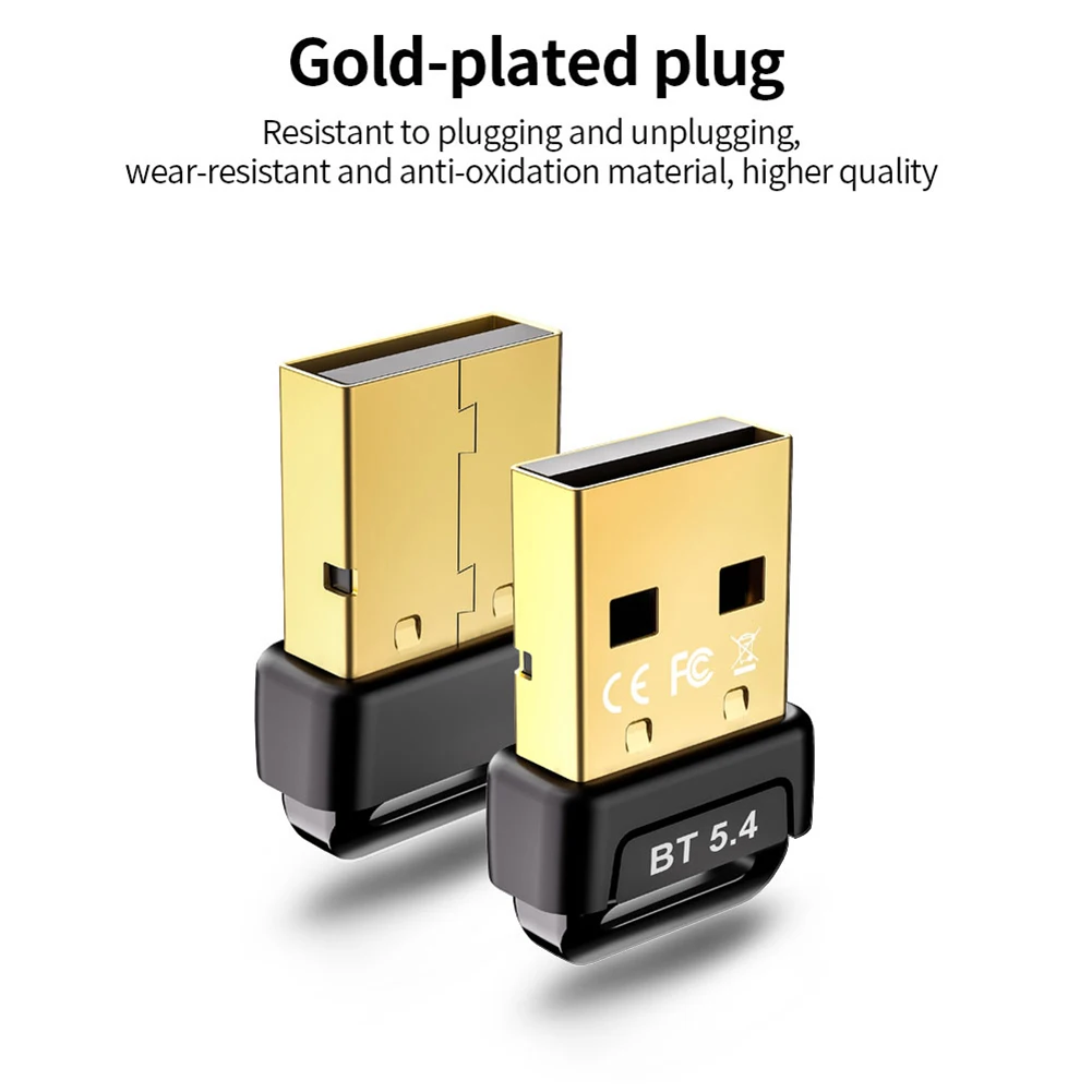 BT 5.4 어댑터 USB BT 5.3 동글 플러그 앤 플레이 USB BT 어댑터 (PC 마우스, 키보드, 헤드폰, 스피커용)