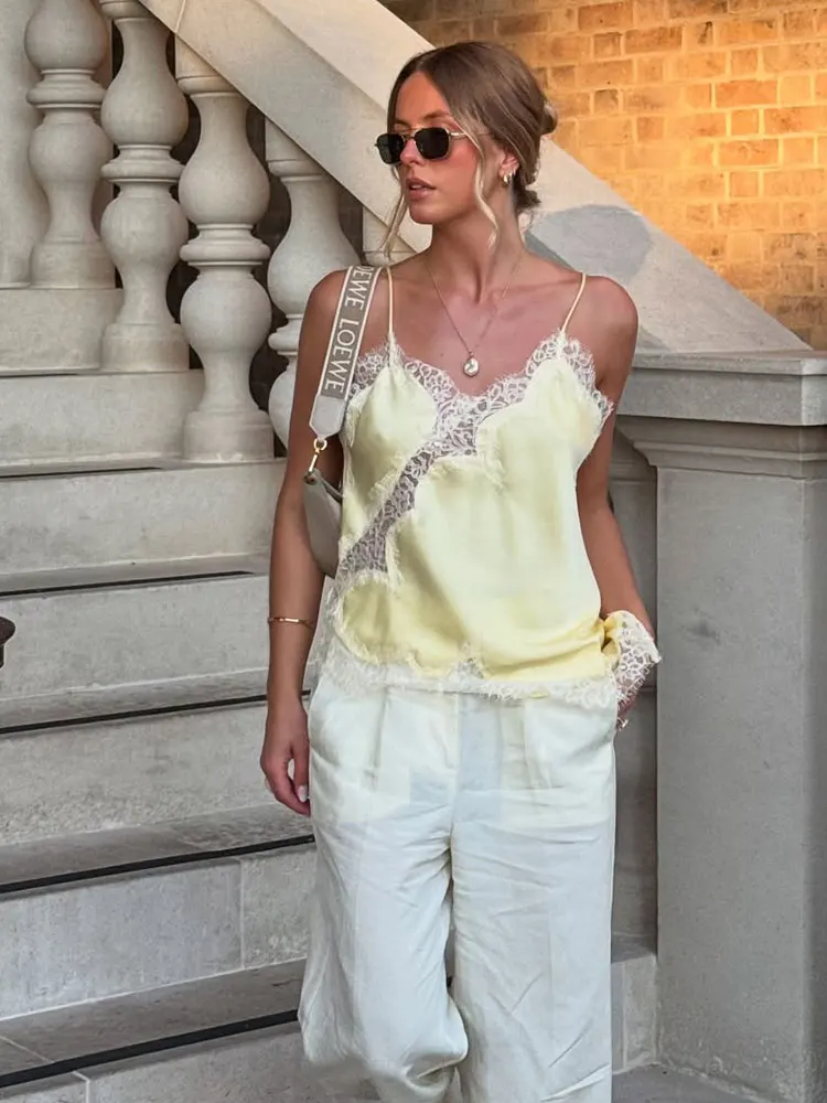 HH Summer Women Sexy Asymmetric Lace Tops Elegant Fashion Solid V Neck Underwear Style Suspender Tank Top Beach Holiday Camis