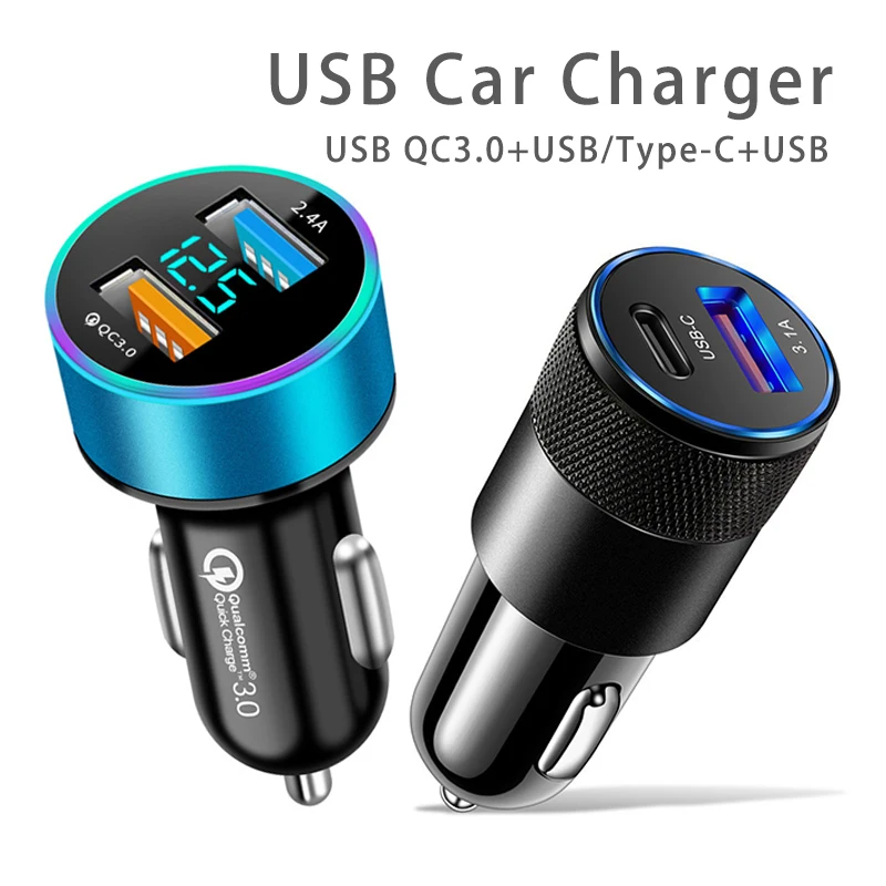 

USB Car Charger Quick Charge QC3.0 SCP 3A PD Type C 37.5W Fast Car USB Charger For iPhone Samsung Xiaomi Redmi Poco Mobile Phone