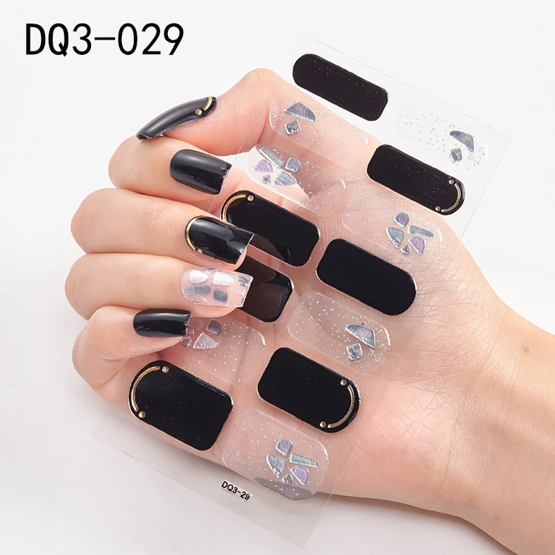 Korean Fashion Colorful 3D Glitter Sequins Nail Art Stickers Manicure DIY Nail Strips Wraps Solid Color