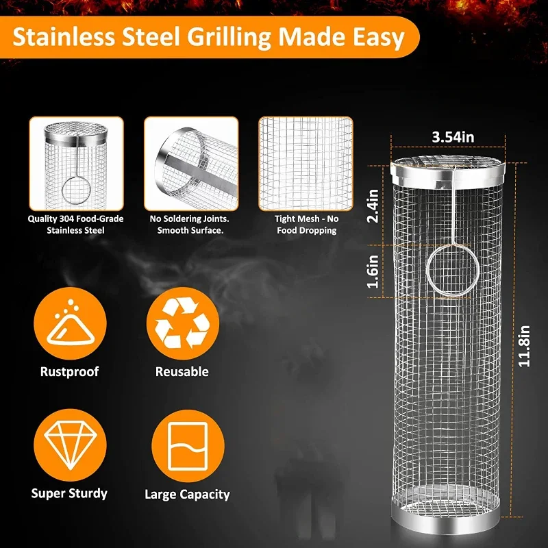 Barbecuemand, Roestvrijstalen Grillmand Met Grote Capaciteit BBQ-grillmand Stevig En Duurzaam Met Roestvrijstalen Handvat Voor Dagelijks Gebruik Barbecuemand, Roestvrijstalen Grillmand Met Grote Capaciteit BBQ-grillmand Stevig En Duurzaam Met Roestvrijstalen Handvat Voor Dagelijks Gebruik
