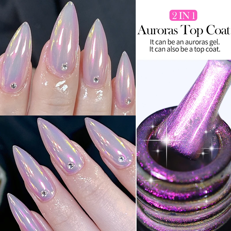 LILYCUTE 7ml Sparkling Glitter Auroras Top Coat Gel Nail Polish Shining Colorful Long Lasting Manicure Soak Off Nails Art UV Gel