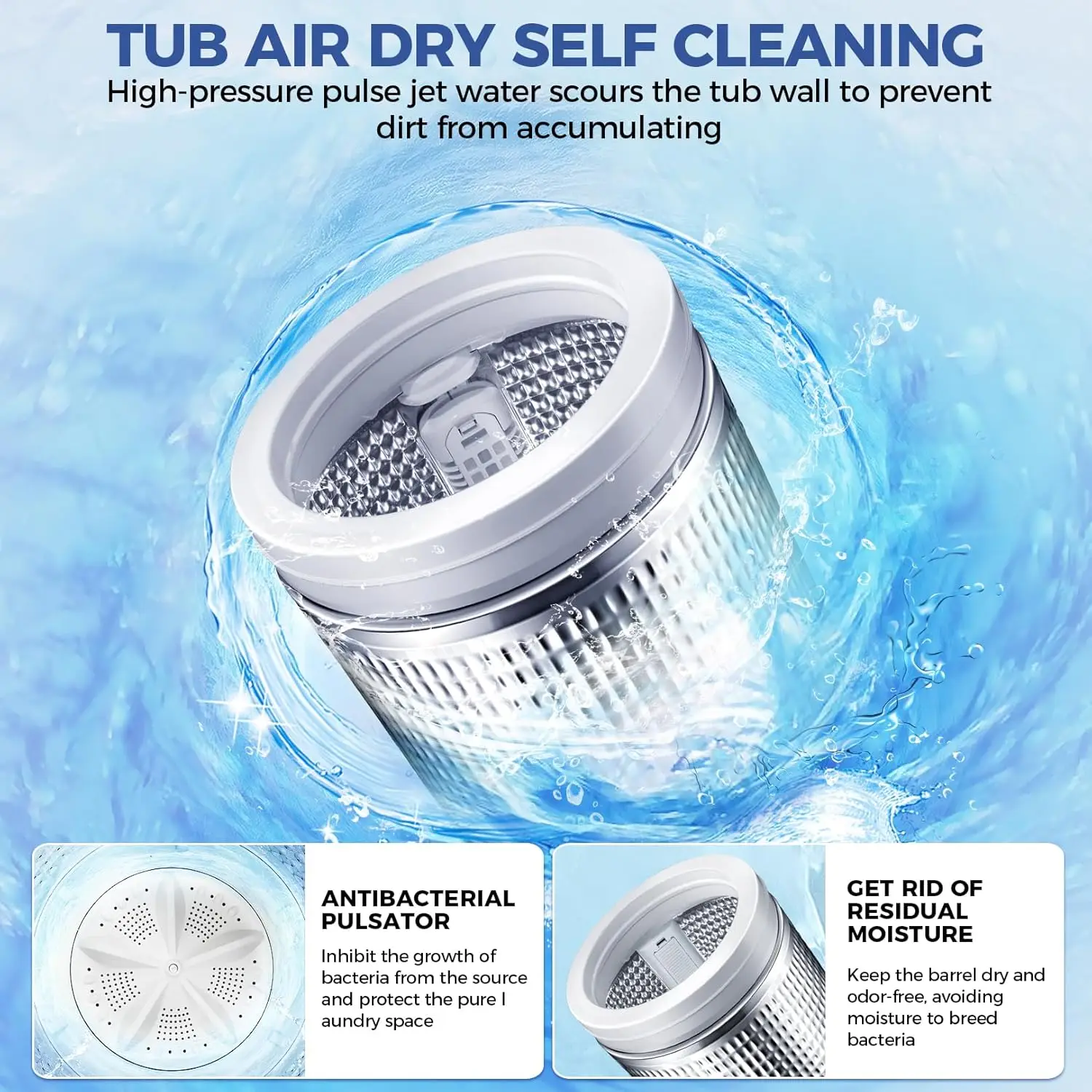 Portable Washing Machine, 17.8Lbs Capacity Full-Automatic Portable Washer, 2.4Cu.ft Washer and Dryer Combo with Drain Pump, 10 P 5