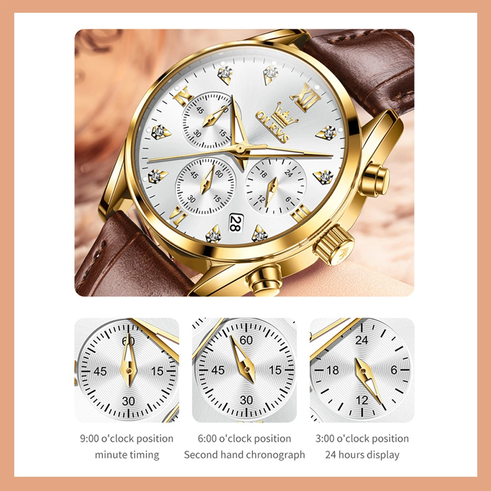 OLEVS Quartz Watch for Women Fashion Leather Strap Waterproof Luminous Auto Date Fashion Elegant Ladies Wristwatches Reloj Mujer