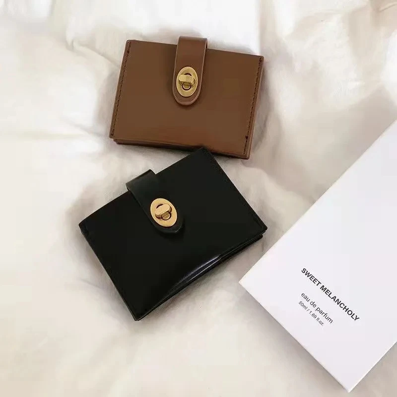 Chic Korea Solid Color Card Holder Vintage Casual Women Wallet PU Leather Female Purse Money Clip Wallet Ins Lady Coin Purse