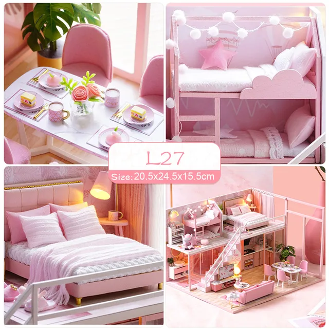 Cutebee DIY Dollhouse Furniture Wooden Dollhouse with LED Light Best Children's Birthday Gift 4