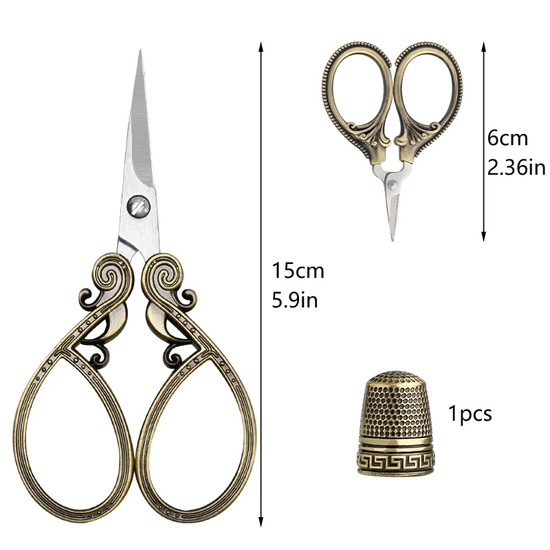 SHWAKK 2pcs Vintage Tailor Scissors Kit With Thimble Needlework Thread Sewing  Scissors For Fabric Cutting Dressmaker Shears