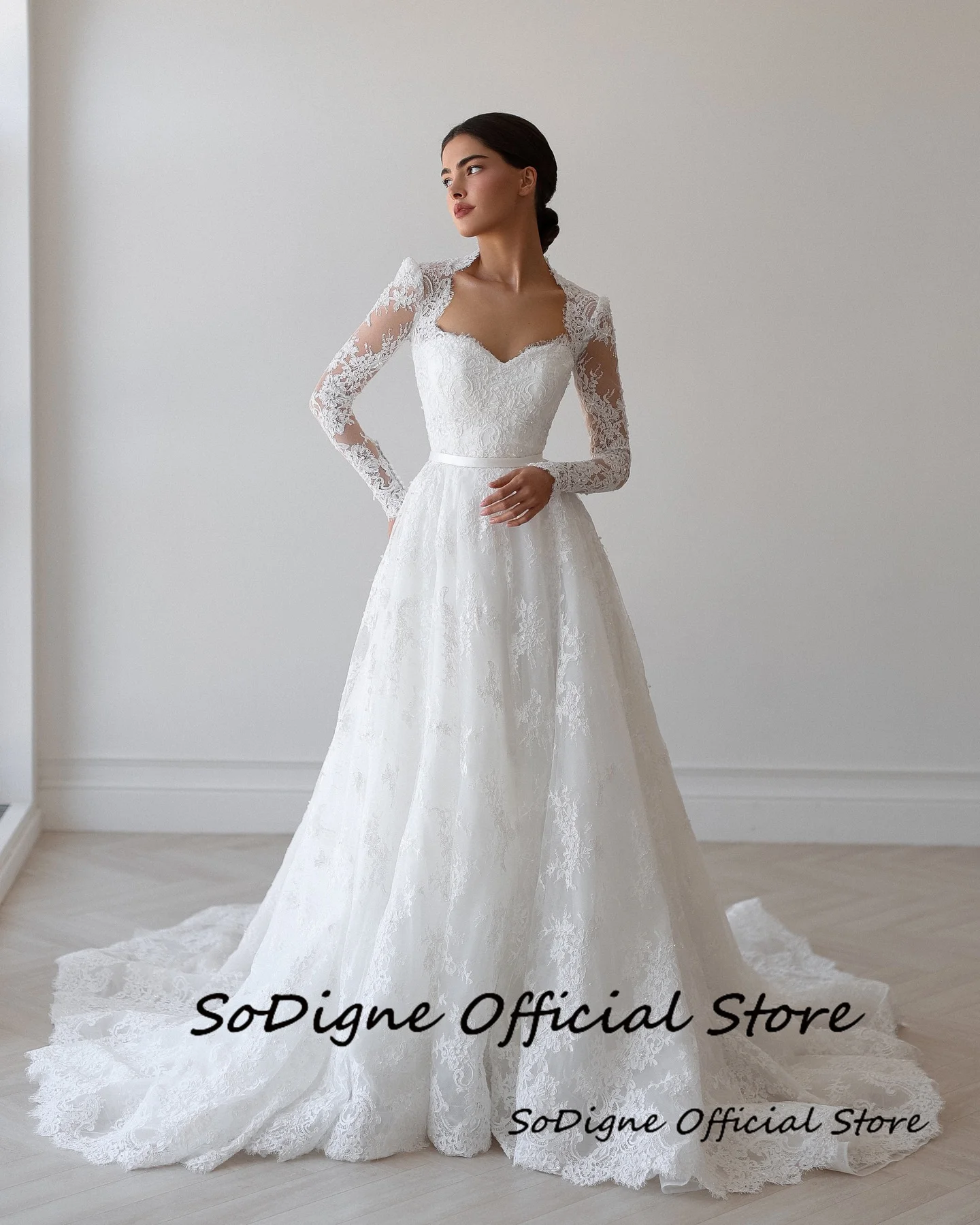 SoDigne A-line Lace Wedding Dress Sweetheart Full Sleeves Bride Dresses 2025 Long Bridal Gowns vestidos de novia Customized 13 S6e95f658c1e148f9b3193d3fb507733ff