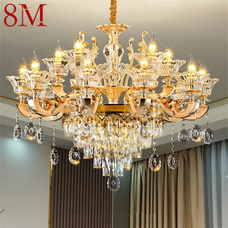 

8M Contemporary Chandeliers Lamp Gold Luxury LED Crystal Candle Pendant Light Fixtures for Home Living Room Bedroom