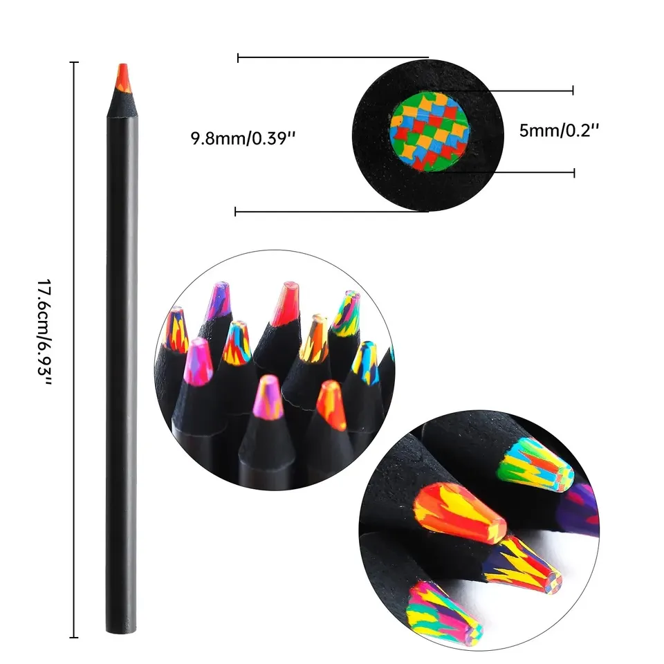 12 Matite Arcobaleno 7 In 1 – Matite Colorate In Legno Nero Con Temperamatite – Perfette Per Disegno, Arte E Schizzi – Ideali Per Bambini E Adulti